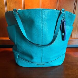 Coach bag like new! Used twice. Leather is so soft. Unique teal blue color.